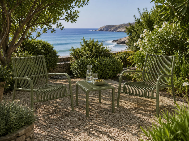 L'Arcolaio Gartensatz Ponza Grün: 2 Sessel und Beistelltisch UV-stabilisiert