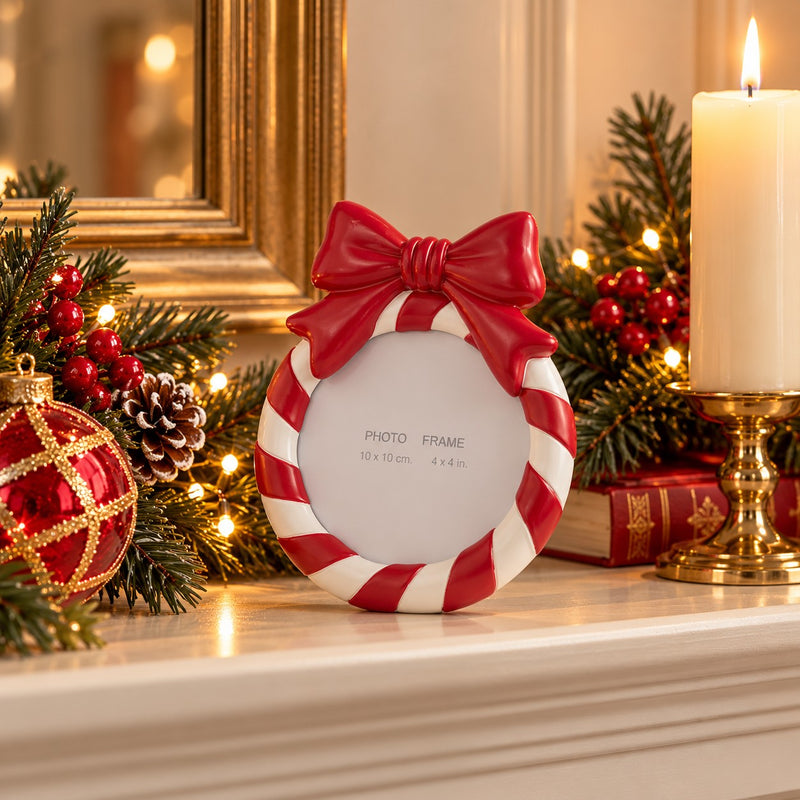 EDG Enzo De Gasperi Fotorahmen mit Schleife White Red 13x2,5xH16,5 cm – Weihnachtsdeko