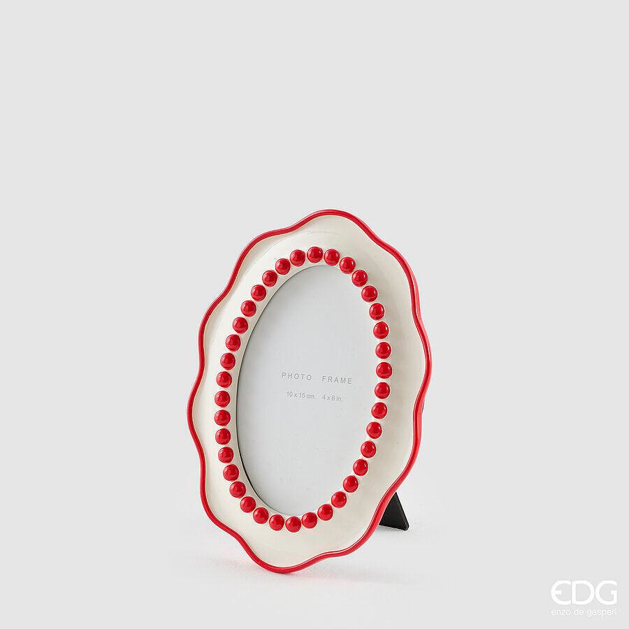 EDG Enzo De Gasperi Portafoto Mille Perle White Red 21x15x2 cm – Decorazione di Natale