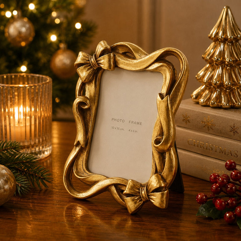 EDG Enzo De Gasperi Fotohalter Weihnacht mit Schleife H20,5 cm Dunkles Gold – Weihnachtsdeko