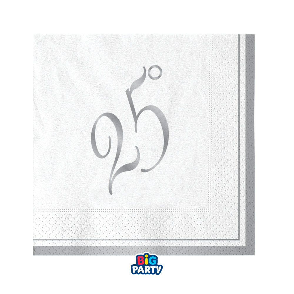 big party big party tovaglioli carta 25 anniversario 25 x 25 cm cf 16 pz bianco argento ean 8020834767629