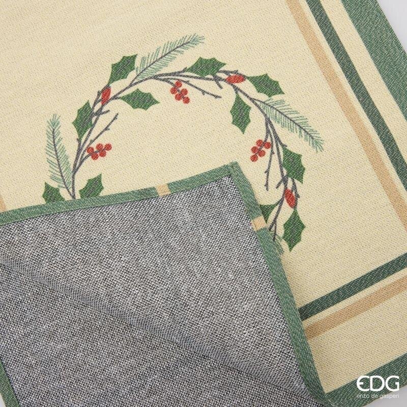 EDG Enzo De Gasperi Runner Natalizio Ghirlanda e Foglie 40x140 cm Bianco Verde – Decorazione Tavola di Natale