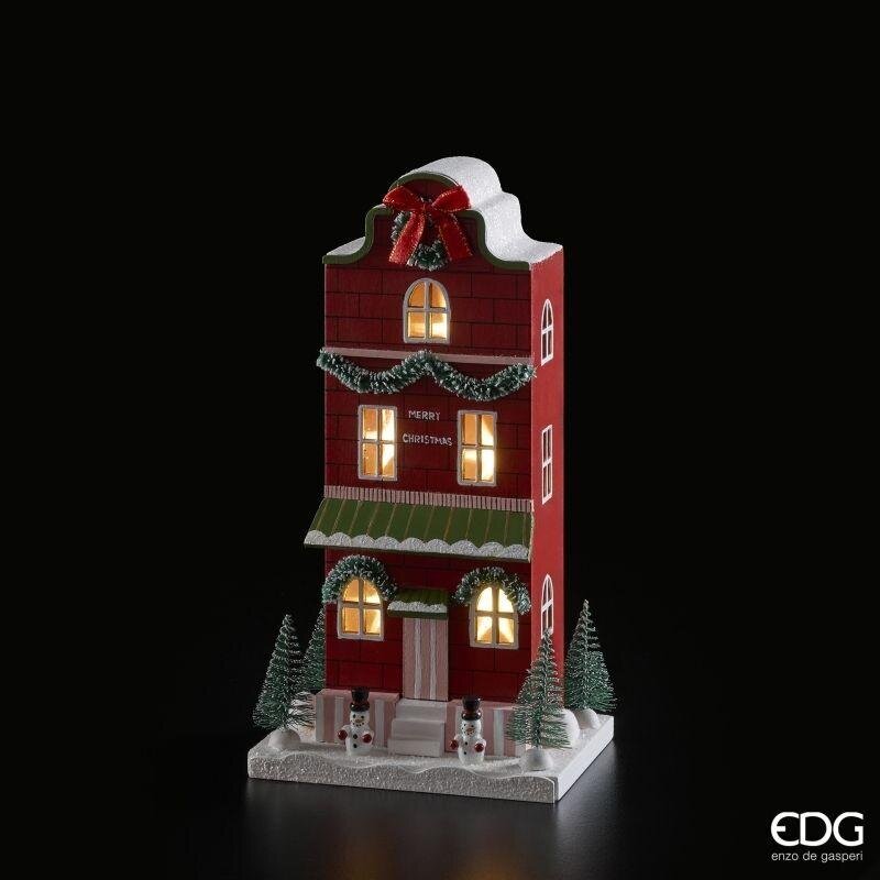 EDG Enzo De Gasperi Diorama Casetta Natalizia LED H27,5 cm Verde Rosso – Decorazione di Natale