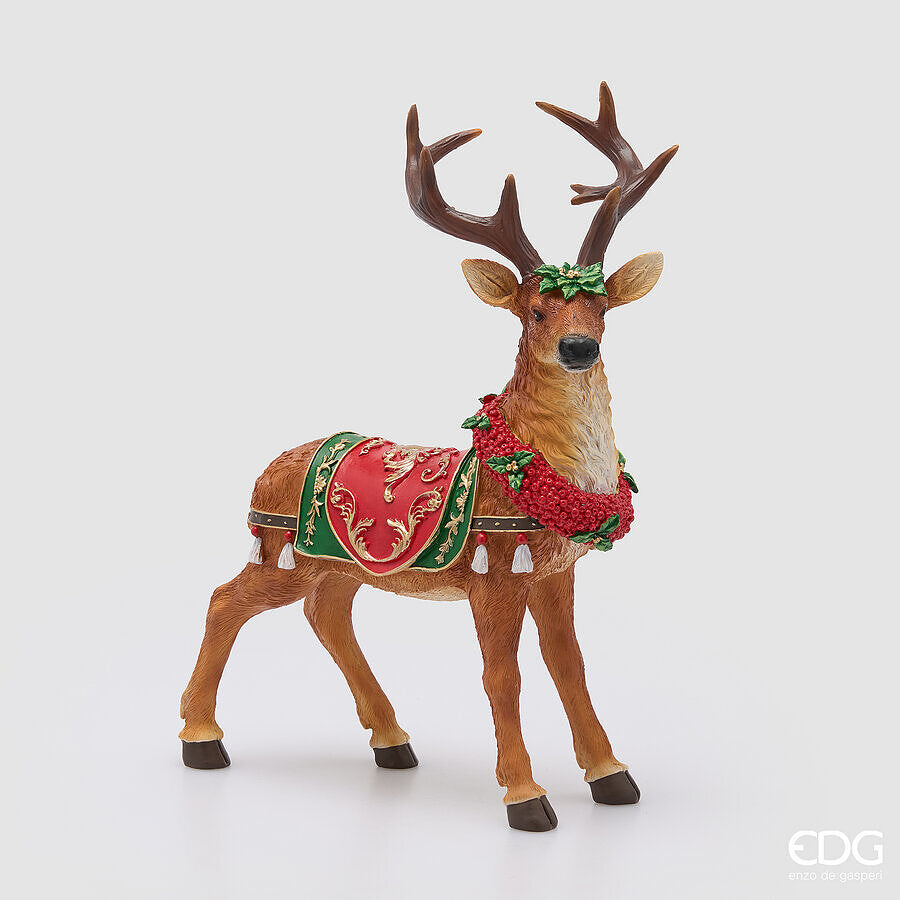 EDG Enzo De Gasperi Renna Natalizia con Ghirlanda H44x32x14,5 cm Nocciola – Decorazione di Natale