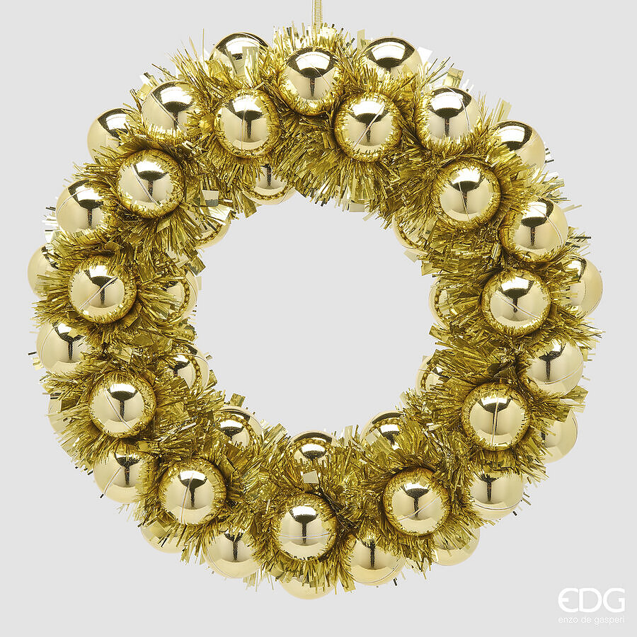 EDG Enzo De Gasperi Kranz mit hängenden Kugeln Gold Ø32xH6,5 cm – Weihnachtsdekoration