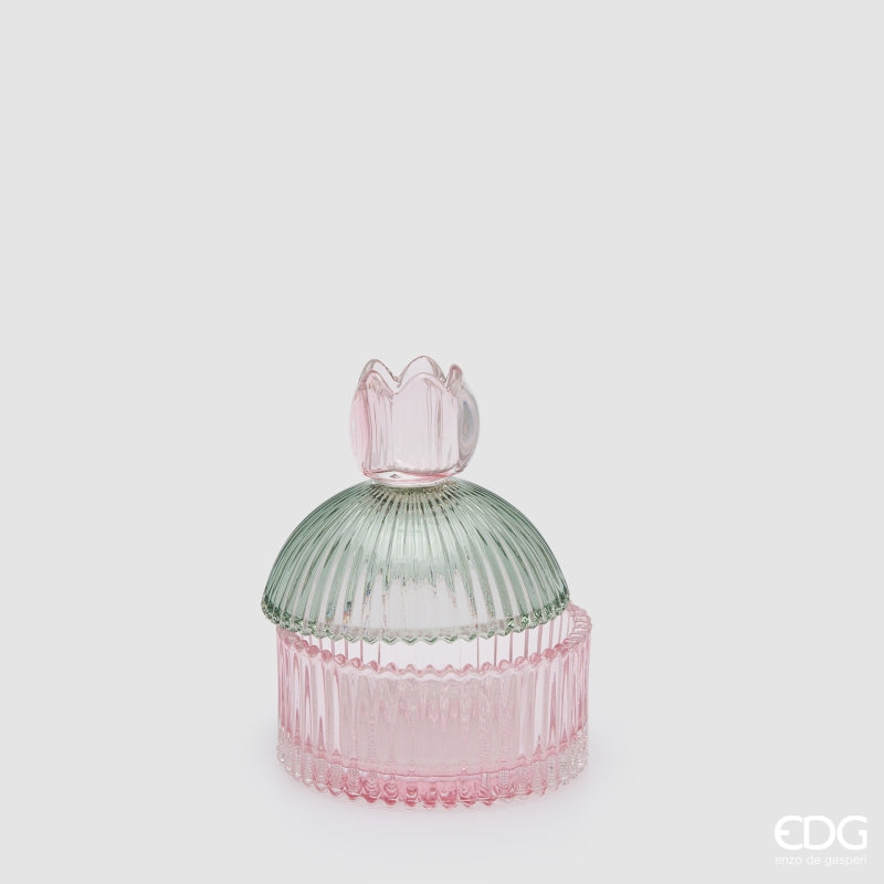 EDG Enzo De Gasperi Dekorativer Behälter mit Streifen Green Pink H14 Ø10,5 cm – Weihnachtsdekoration