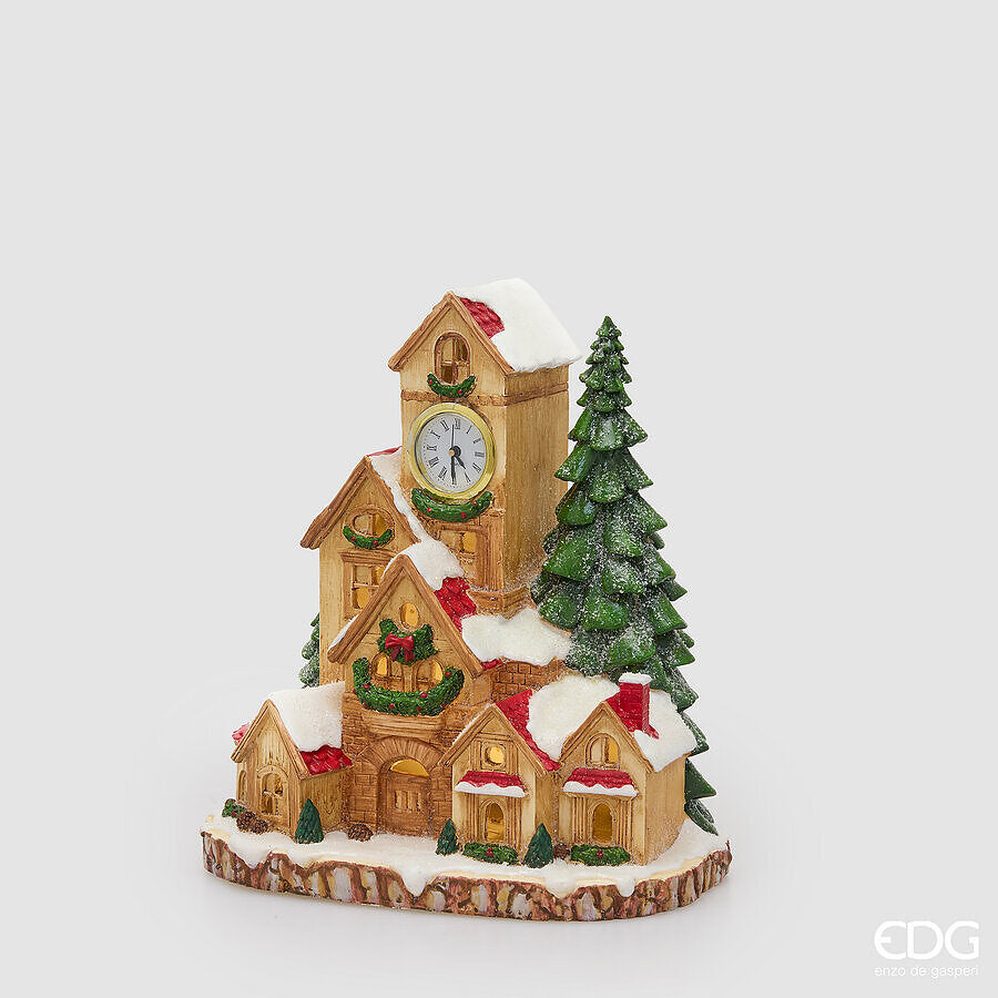EDG Enzo De Gasperi Decoro Casa Kuckucksuhr mit LED Braun 26x17xH28 cm – Weihnachtsdekoration