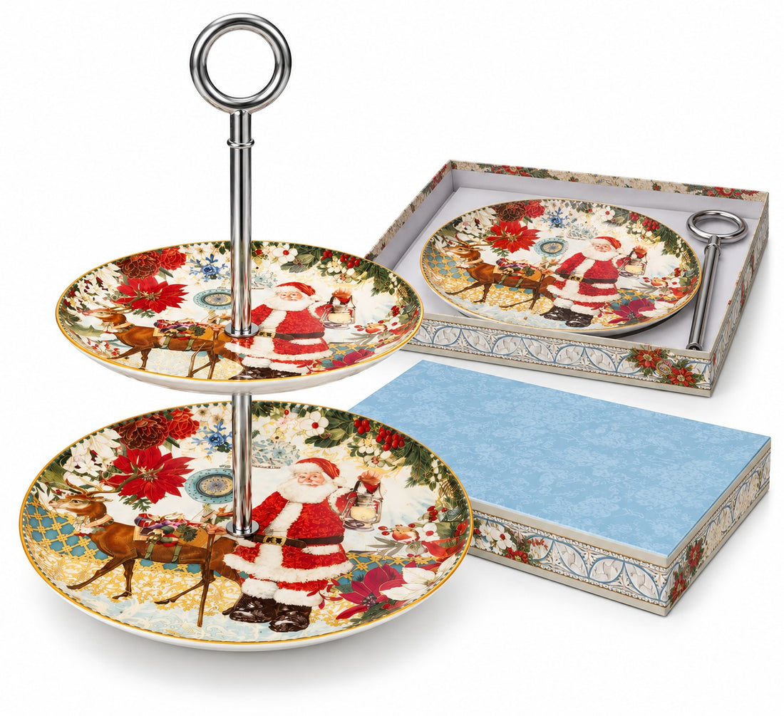 Etagere mit 2 Ebenen Porzellan Weihnachtsmann 27 cm