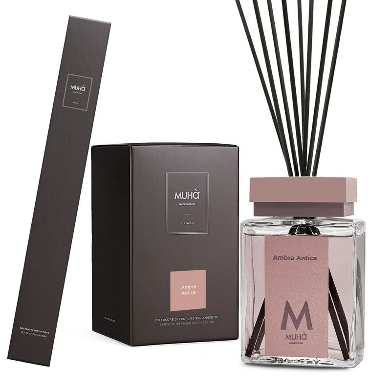 Muhà Luxe Perfume Raumdiffusor mit Stäbchen Ambra Antica 1.000 Ml