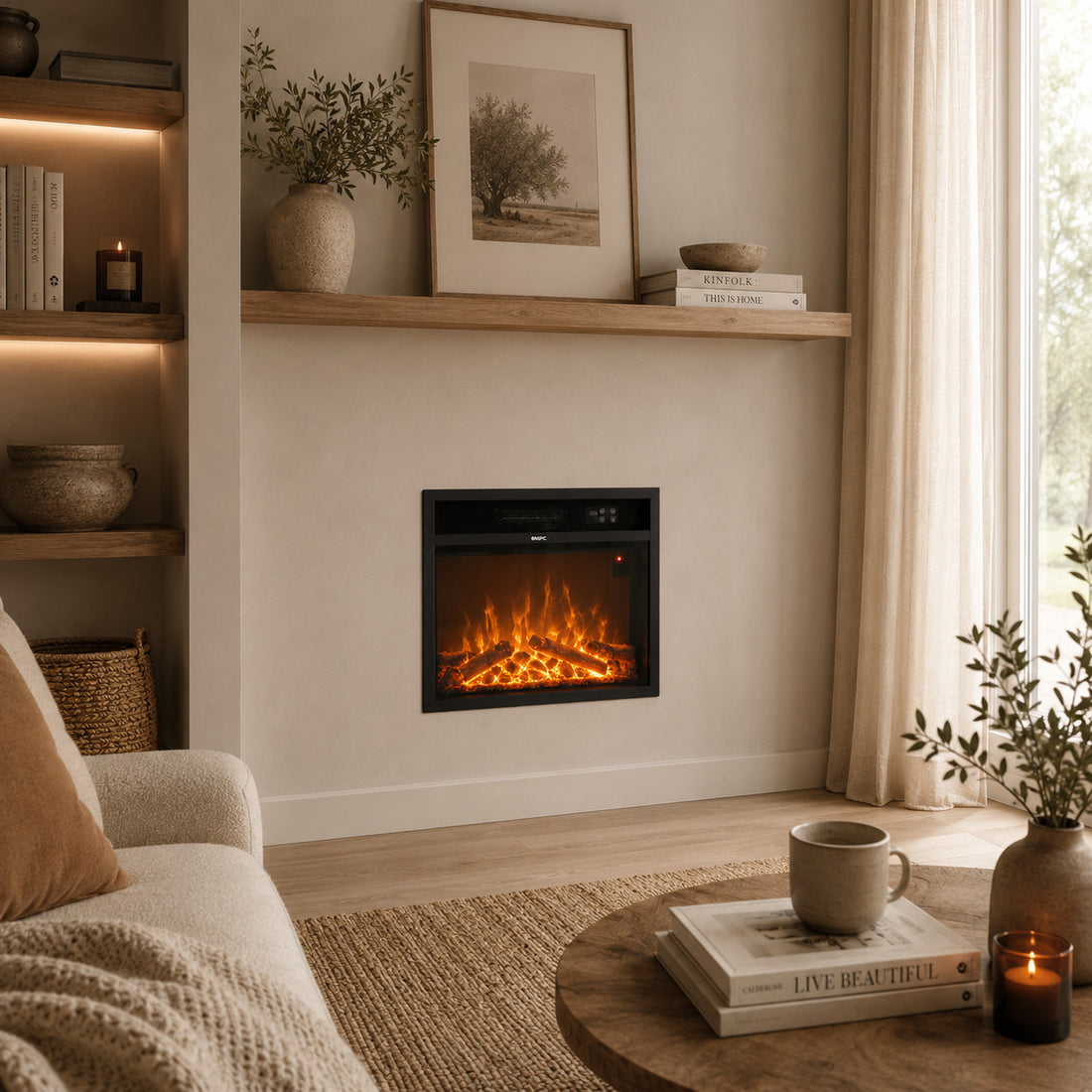 SINED Vulcano Caminetto Elettrico da Incasso 49,5 x 60 x 15 cm – Camino Decorativo Moderno per Arredo Casa