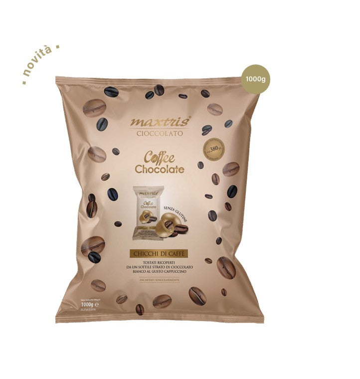 Maxtris Coffee Chocolate Cappuccino Latte 1 kg 380 Pezzi – Cioccolatini al Latte al Gusto Cappuccino Incartati Singolarmente per Feste e Idee Regalo