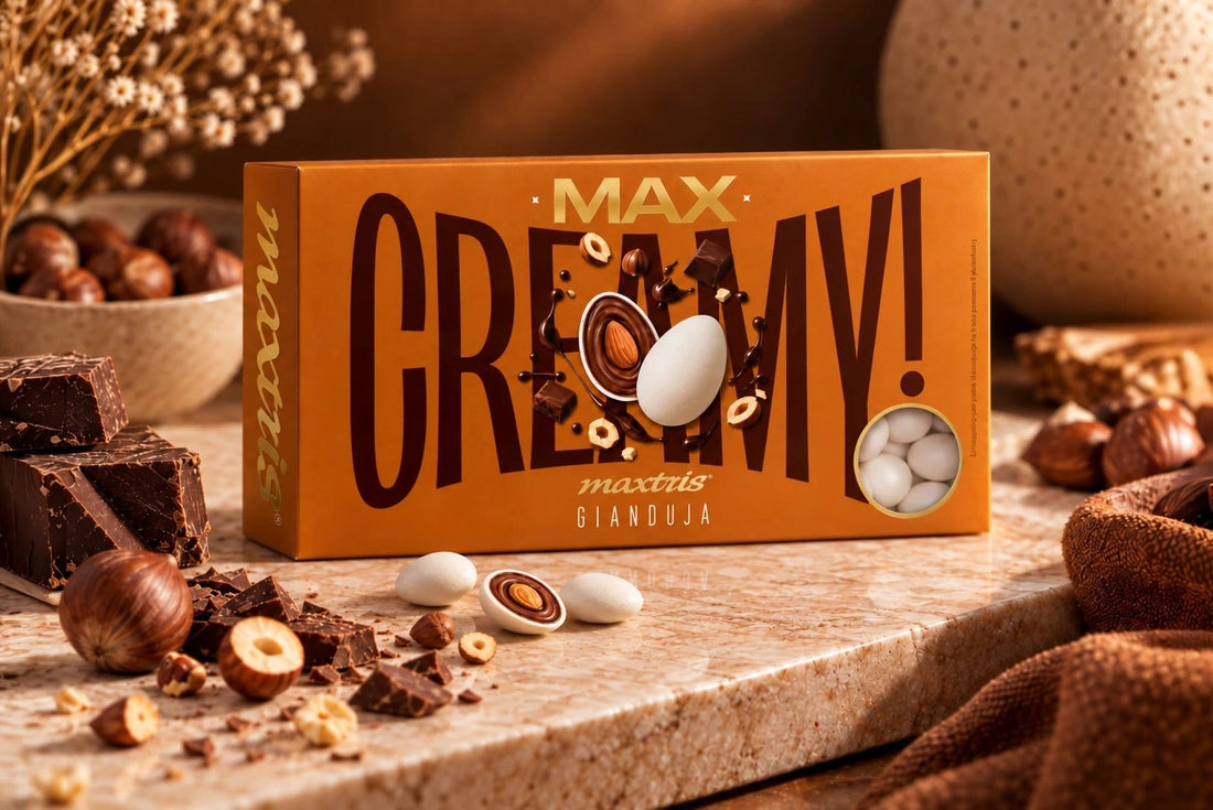 Maxtris Confetti Creamy Max Gianduia Bianchi 1 kg – Confetti Golosi al Gusto Gianduia per Matrimoni, Cerimonie, Feste e Confettate