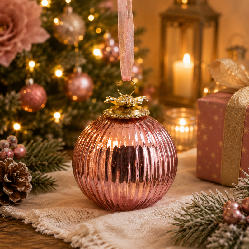 EDG Enzo De Gasperi Weihnachtskugel Glaskugel Streifen D 10 Cm Rosa 1 Stk
