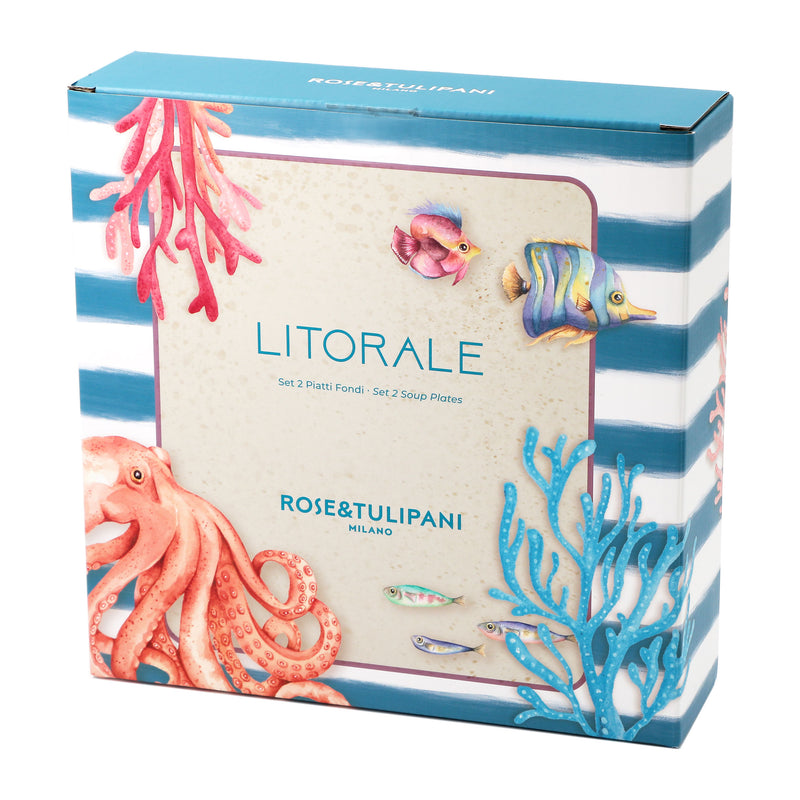 ROSE & TULIPANI Küstenlinie Set 2 Suppenteller D 21 cm Korallenrot Alice Melamin