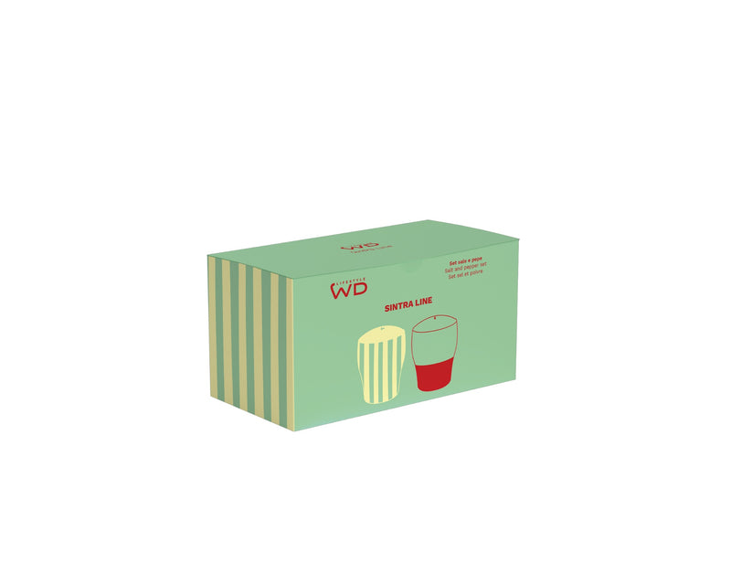 WD LifeStyle Set Salz- und Pfefferstreuer aus Steingut 6,5 x 6,5 x 8 cm Grün Gelb Rot