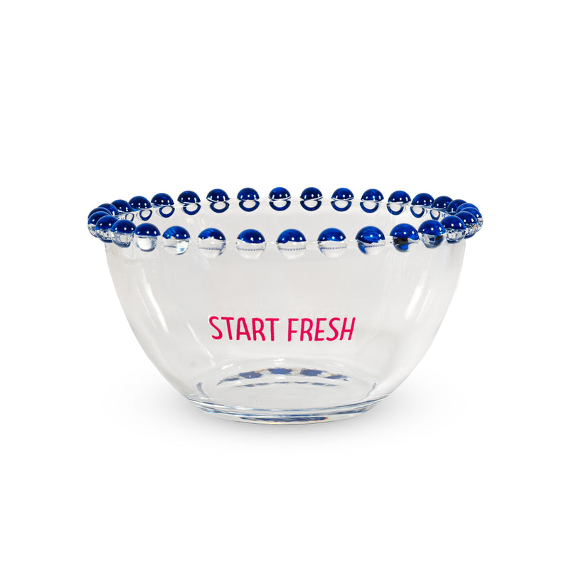 WD LifeStyle Set 2 Schüsseln 500 ml aus Glas Dekoration "Start Fresh" und "Full of Joy" Rosa Blau
