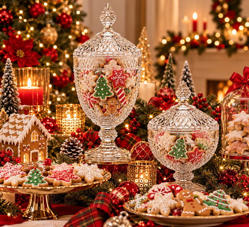 EDG Enzo De Gasperi Weihnachtsbehälter aus Glas in Kristalloptik mit Fuß h29 d15 Transparent