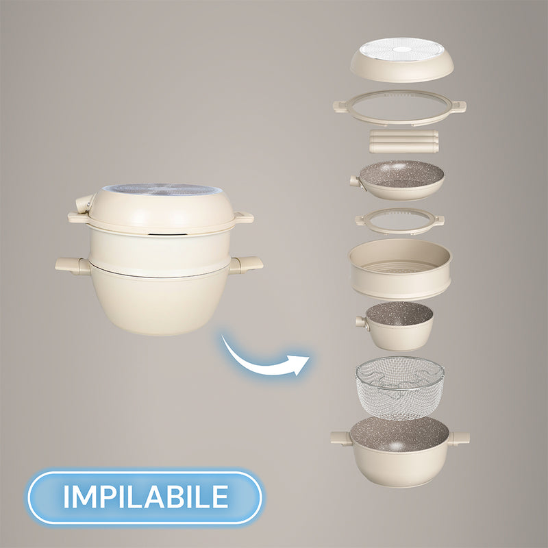 Tognana Batteria di Pentole 11 Pezzi Modulo Champagne in Alluminio Beige – Set Pentole e Casseruole per la Cucina