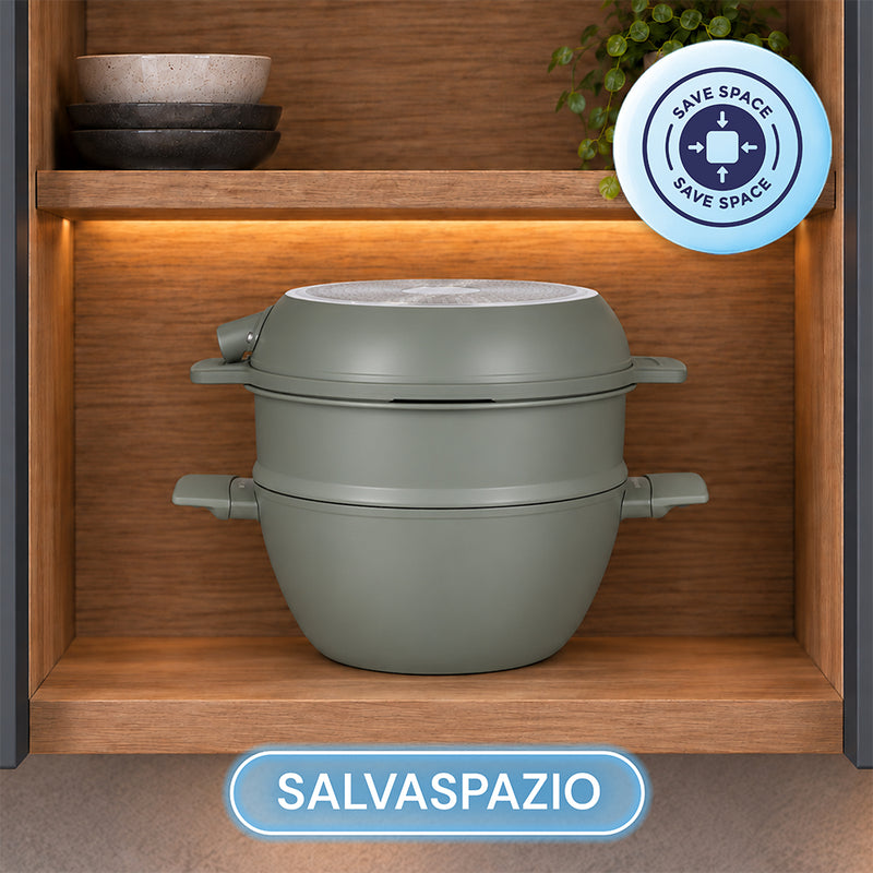Tognana Batteria di Pentole 11 Pezzi Modulo Military Green in Alluminio Beige – Set Pentole e Casseruole per la Cucina