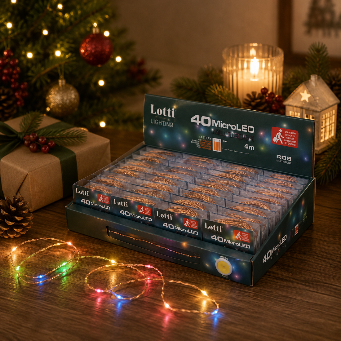 Weihnachtslichterkette 40 Micro LED RGB 4 m 3x AA PVC-Box