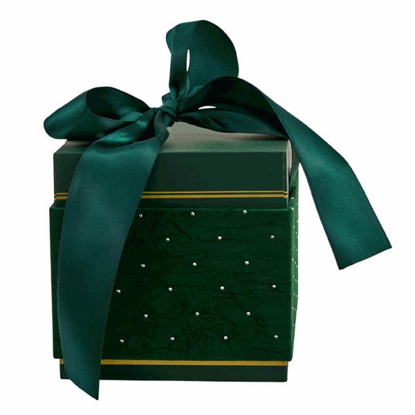 L'Arcolaio Scatola Natalizia Quadrata in Velluto Piccola Velvet Verde12,7x12,7X12,3