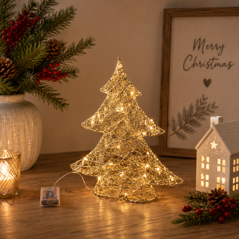 EDG Enzo De Gasperi Weihnachtsbaum Led Geflecht 30 MicroLed H 40 Cm L 34 Cm L 10 Cm Ip20 Gold