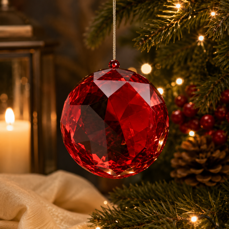EDG Enzo De Gasperi Diamant-Dekoration Rund zu Weihnachten zum Aufhängen D 16 cm L 8,5 cm PP Rot