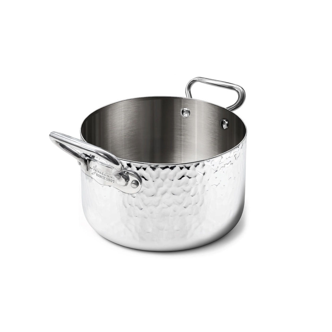AGNELLI Kasserole Hoch Martellato Aluinox 3 Ply 20x14 cm mit 2 Edelstahlgriffen