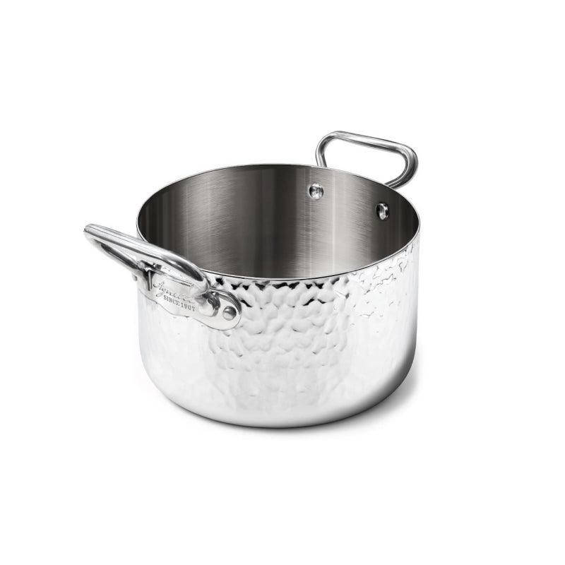 AGNELLI Hoher Topf Martellato Aluinox 3 Ply 24x16 cm mit 2 Edelstahlgriffen