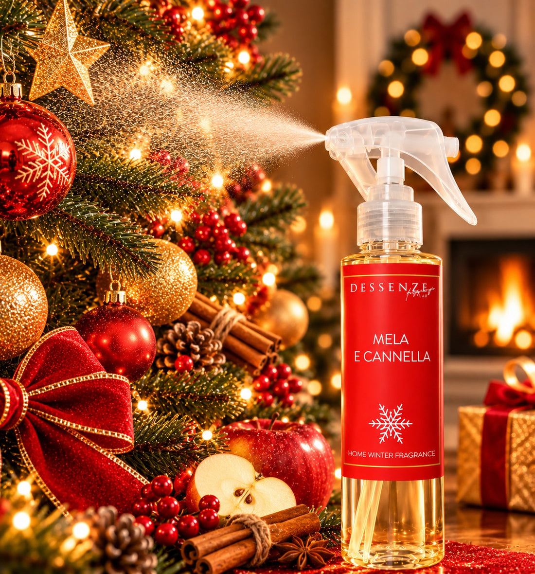 DESSENZE Duft für den Weihnachtsbaum Christmas Spray Apfel und Zimt 100 ml – Duftspray für Weihnachten