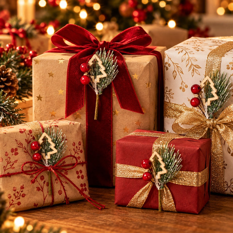 Piovaccari Weihnachts-Pick mit Baum und Beeren H10 cm – Dekorativer Zweig für Weihnachtsbaum, Girlanden, Tischdeko und weihnachtliche Gestecke