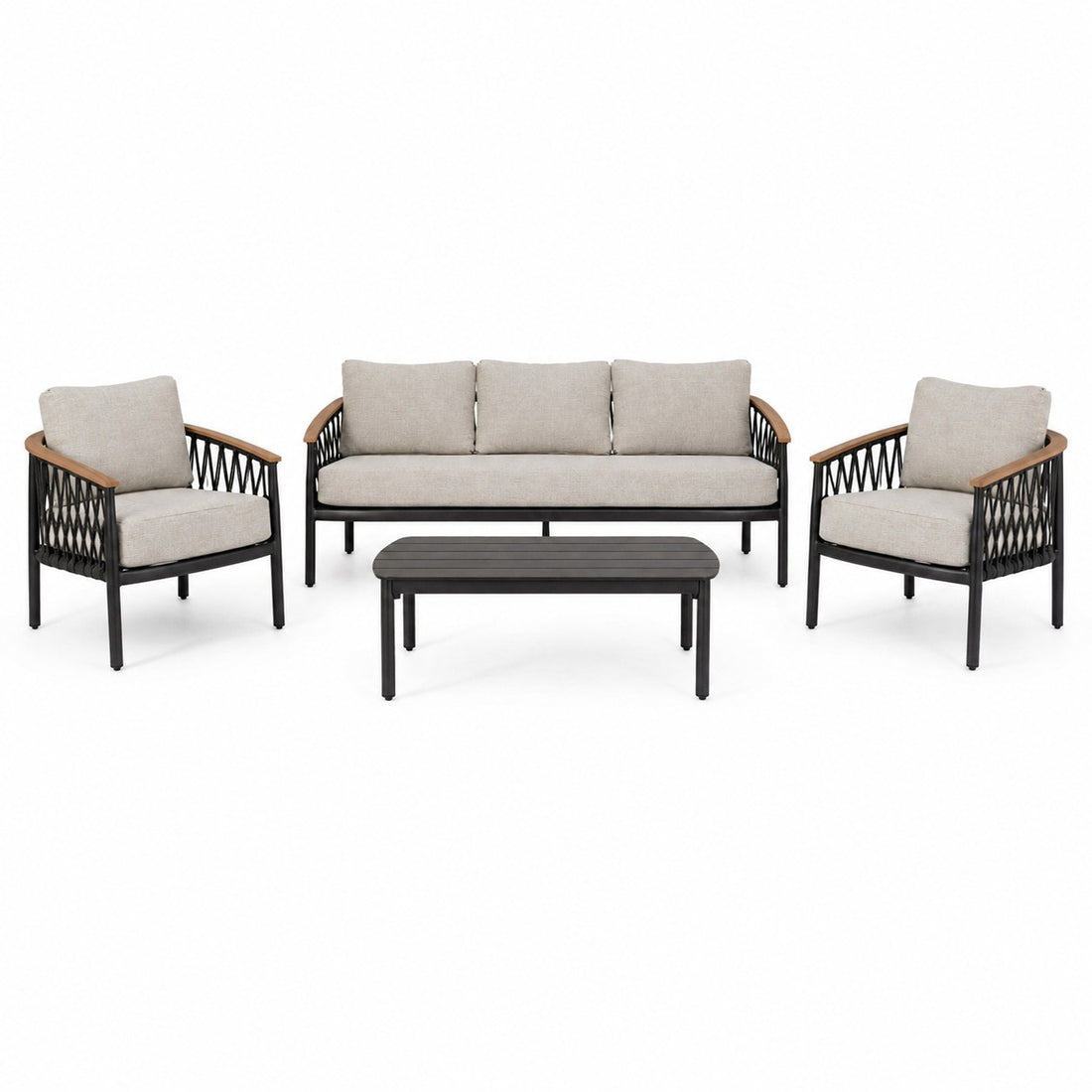 Bizzotto Fenix Loungegarnitur Anthrazit – 3-Sitzer Sofa, 2 Sessel und Beistelltisch Outdoor