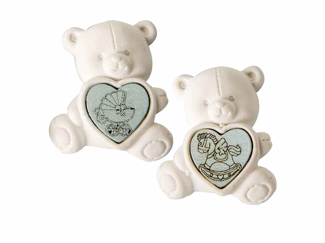 Bomboniera nascita e battesimo bimbo: ETM Gesso Orso Scritta Cielo, set 12 pezzi da 4 cm in gesso naturale. ean 8058269847180