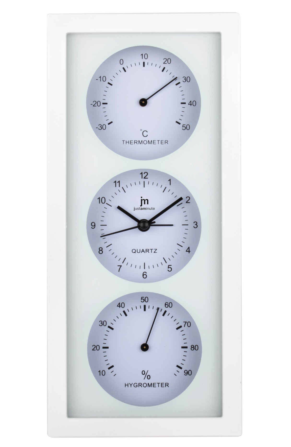 lowell lowell orologio da parete o appoggio con sveglia termometro e igrometro 12 x 26 cm ass bianco nero o grigio 1 pz ean 8008457153326