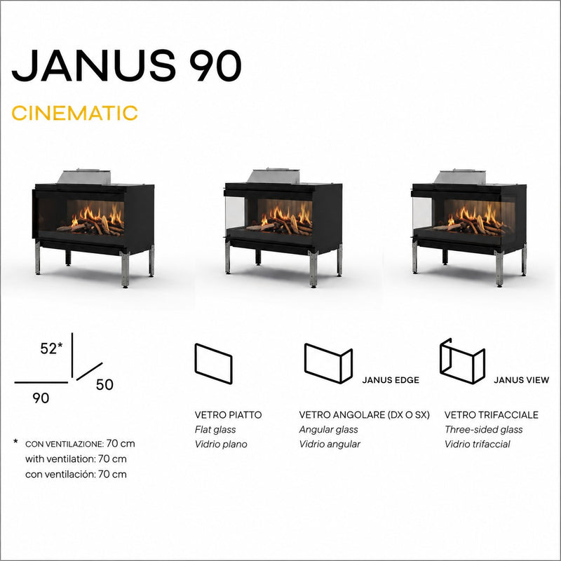nobis nobis camino elettrico janus 90 senza ventilazione a led 4k fiamma olografica