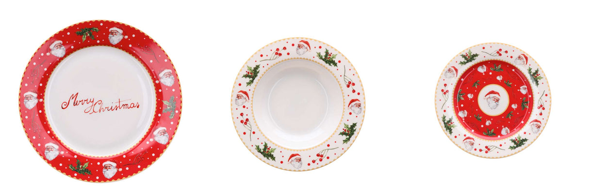 regalo italiano regalo italiano servizio piatti di natale porcellana 18 pz rosso bianco ean 8057586117082