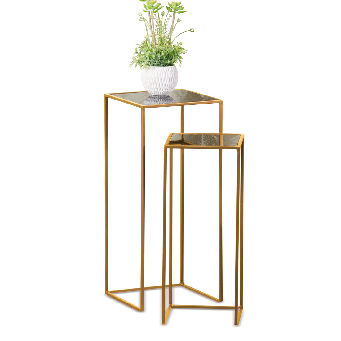 regalo italiano regalo italiano set 2 tavolini quadrati in ferro oro e vetro h 60 70 cm tavoli moderni salotto ean 8021785602441