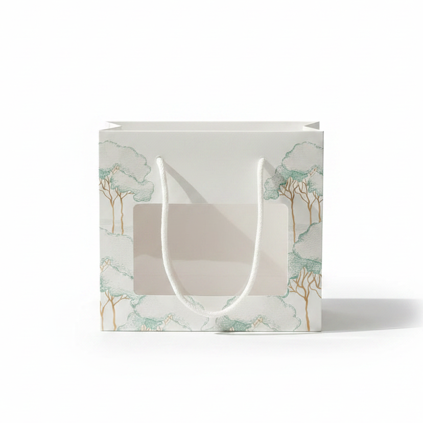 Shopper Scotton cordino Intrecci Alberi Verdi 19,5×9,5×17 cm per bomboniere e confezioni regalo. Design naturale, pronta all'uso. CONF 10 PZ ean 8007402372928