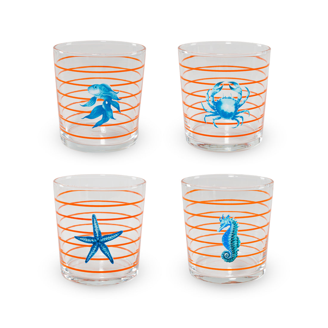 wd lifestyle wd lifestyle set 4 bicchieri in vetro 300 ml decoro mare con righe arancioni ean 8055035685298