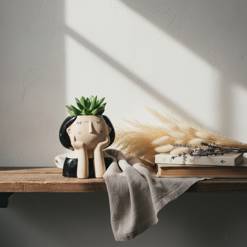Decora con poesia il vaso testa ragazza Arpimex, ceramica beige nera 10×9 H 10,5 cm. Bomboniera originale o vaso fiori secchi. ean 8018318501814