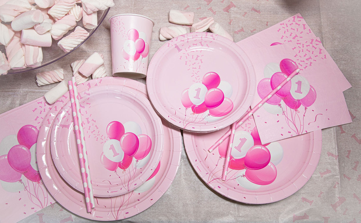 bigiemme bigiemme bicchiere carta 250 ml 1 compleanno palloncini rosa 8 pz ean 8054317181862