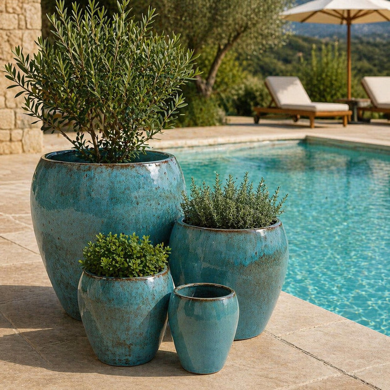 edg enzo de gasperi edg enzo de gasperi set 4 pz vaso glaze bombato h 68 cm h 52 cm h 42 cm h 32 cm waterproof turquoise ean 8059824644497