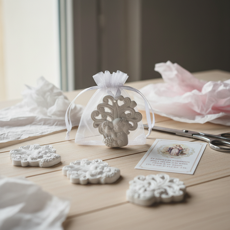 Gesso Albero della Vita con bimba comunione Etm, 4,5 cm 12 PZ: bomboniera e segnaposto fai-da-te. ean 8059973107034