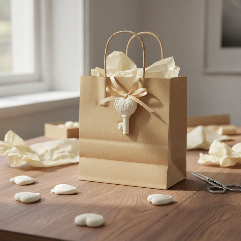 Chiave cuore in gesso bianco 4 cm: perfetta per bomboniere, segnaposto e decorazioni fai-da-te. CONF 12 PZ ean 8059973106969