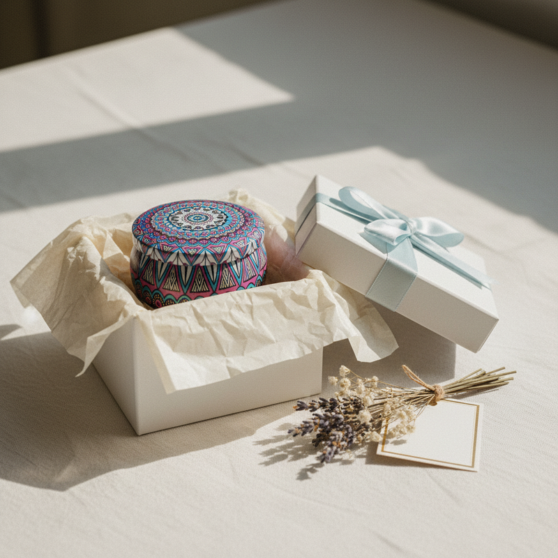 Etm Mosaico candela latta 8cm gift box bomboniera