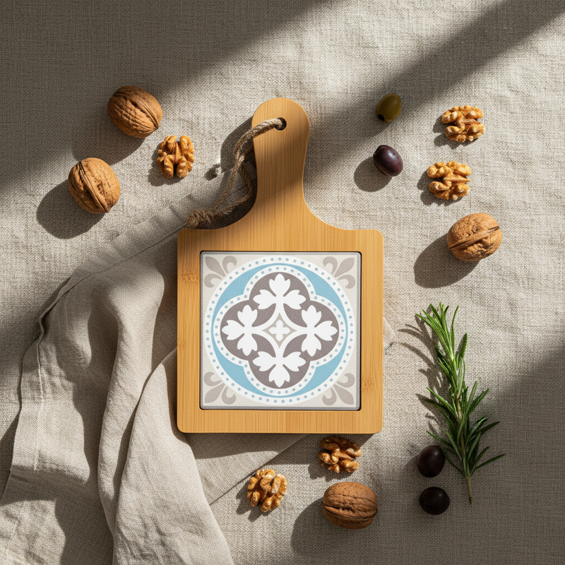 Tagliere Ragusa Etm legno e ceramica 20×12 cm: aperitivi, formaggi e bomboniera originale per matrimoni.