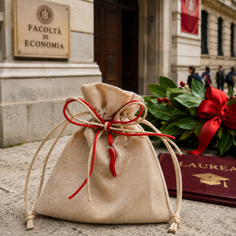 larcolaio larcolaio sacchetto juta 9x12 cm con corno laurea bomboniera elegante 12 pz ean 8059558631244