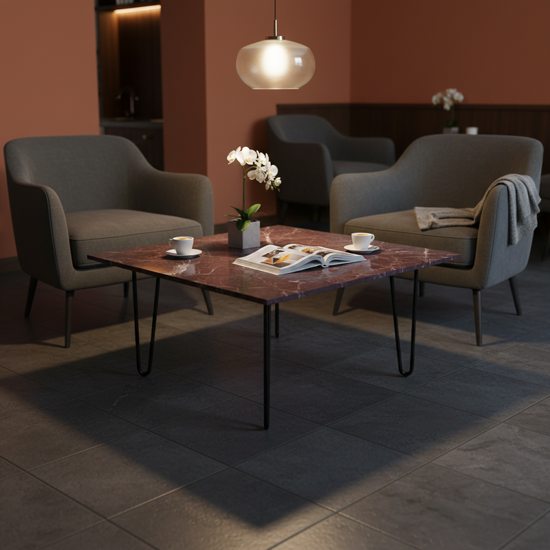 Piano tavolo HPL 70×70 cm sp. 10 mm finitura Blood Stone Velvet effetto marmo bordeaux, antigraffio