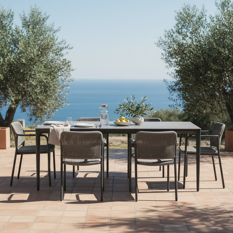 moia greenwood moia greenwood tavolo alghero 180 x 90 cm in alluminio antracite con piano in gres grigio tavolo outdoor design moderno ean 8013054837944