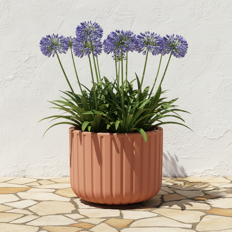 Vaso rigato TeraPlast Echo 50 Canyon, resina riciclabile Ø50 cm, 50 lt, sovrapponibile con Pulse e Moon, UV, indoor/outdoor. Design modulare.